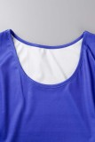 Blauwe casual dagelijkse gestreepte print Basic O-hals vestjurk Grote maten jurken