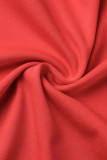Rojo casual estampado vendaje patchwork hendidura cuello redondo manga corta dos piezas
