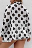 Black White Sexy Print Patchwork Cardigan Collar Plus Size Swimwear