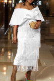 Robes de soirée blanches élégantes à pompons solides en patchwork à col en V