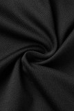 Gola com capuz preto casual sólido oco patchwork plus size duas peças