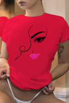 Röda Casual Street Print Patchwork O-hals T-shirts
