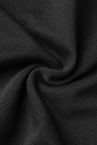 ブラック カジュアル ワーク ソリッド パッチワーク スクエア カラー ワンステップ スカート ドレス