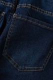 Jeans skinny casual a vita alta con patchwork solido blu scuro
