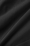 Macacão skinny preto sexy sólido patchwork com decote em U