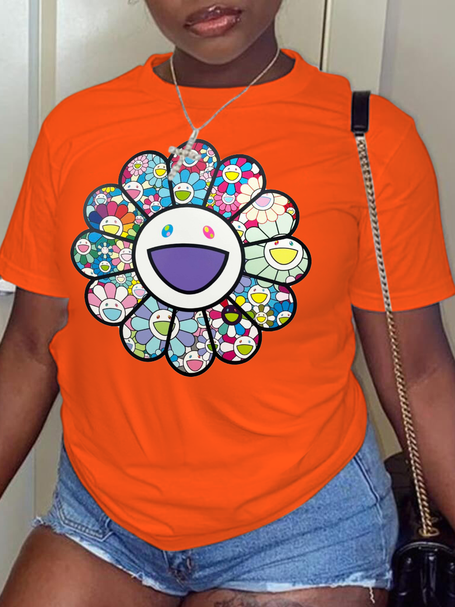 

Orange Casual Street Print Patchwork O Neck T-Shirts