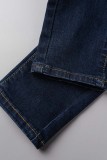 Jean skinny en denim bleu foncé à taille haute et patchwork uni décontracté