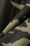 Camouflage Casual Camouflage Print Patchwork Draw String Zipper Turndown Collar Straight Dresses