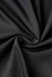 Zwarte sexy formele effen patchwork avondjurk met schuine kraag (zonder riem)