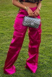 Rosarote, lässige, einfarbige, einfarbige Hose mit Patchwork-Tasche und hoher Taille