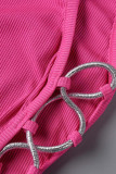 Розово-красные сексуальные однотонные лоскутные платья с U-образным вырезом и юбкой-карандашом