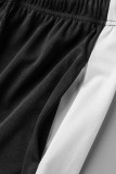 Nero casual tinta unita patchwork contrasto colletto con cappuccio manica corta due pezzi