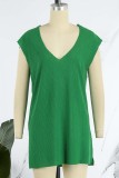 Green Casual Solid Slit V Neck Sleeveless Dress Dresses