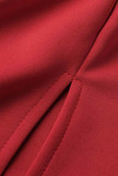 Vestidos de trabalho casual vermelho com patchwork sólido com gola quadrada dobrada e saia única