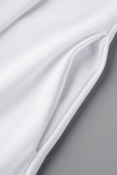 Weiße, lässige, elegante, solide Patchwork-Kleider mit O-Ausschnitt und A-Linie