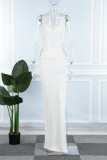 Белое сексуальное сплошное бинтовое прозрачное пляжное платье с открытой спиной и разрезом на тонких бретельках Платья