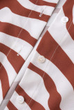 Nero casual elegante stampa patchwork fibbia piega colletto rovesciato manica lunga due pezzi