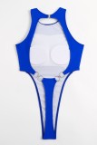 Голубые сексуальные однотонные купальники в стиле пэчворк с открытой спиной (с прокладками)