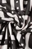 Preto e branco impressão casual patchwork fenda gola oblíqua manga curta duas peças