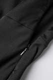 Robe de soirée noire sexy à col oblique en patchwork uni (sans ceinture)