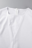 Witte casual elegante effen patchwork O-hals A-lijn jurken