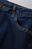 Jeans skinny in denim a vita alta con patchwork solido blu casual