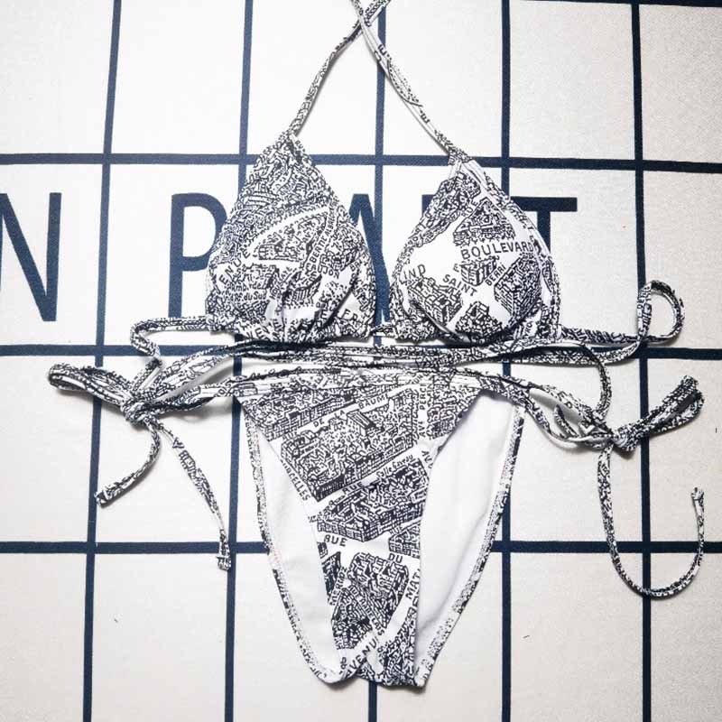 

White Sexy Print Bandage Letter Swimwears