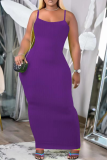 Purple Sexy Solid Patchwork Spaghetti Strap Pencil Skirt Plus Size Dresses
