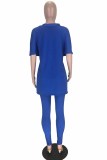 Синий Модный взрослый Ma'am OL V-образный вырез Твердые костюмы из двух частей Плюс размер
