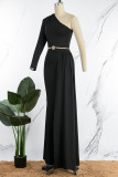 Черное сексуальное вечернее платье в стиле пэчворк с косым воротником (без пояса)