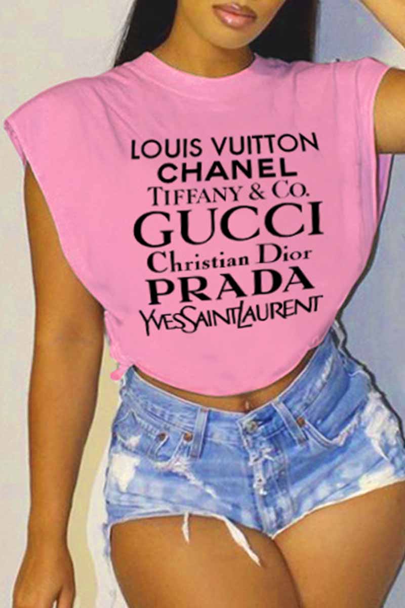 

Pink Casual Street Print Letter O Neck T-Shirts