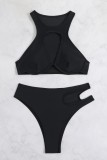 Svarta sexiga solida urholkade badkläder (med vadderingar)