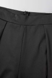 Negro Casual Sólido Sin espalda Chalecos Pantalones Cuello en V Sin mangas Dos piezas