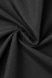 Top colletto camicia patchwork solido casual nero