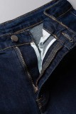 Jeans de mezclilla ajustados de cintura alta con patchwork sólido informal azul