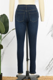 Blauwe casual stevige patchwork skinny jeans met hoge taille