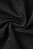 Nero casual tinta unita patchwork contrasto colletto con cappuccio manica corta due pezzi
