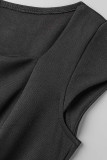 Vestidos de falda de un paso con cuello cuadrado de patchwork sólido de trabajo informal negro
