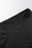 黒のセクシーなフォーマル無地パッチワーク斜め襟イブニング ドレス (ベルトなし)