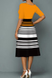 Zwart-wit casual print patchwork O-hals A-lijn jurken
