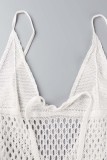 Vestido de praia branco sexy transparente transparente com fenda nas costas e alça espaguete