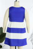 Blaues beiläufiges tägliches gestreiftes Druck-grundlegendes O-Ansatz-Westen-Kleid plus Größen-Kleider