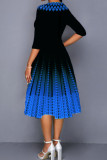 Blue Casual Print Patchwork O Neck A Line Dresses