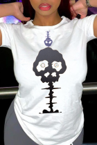 Witte casual Street Skull patchwork T-shirts met ronde hals