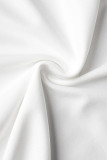 Branco casual sólido patchwork decote em V reto macacão
