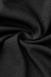 Zwarte casual sportkleding Effen skinny rompertjes met patchwork en vierkante kraag