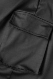 Хаки Повседневная сплошная лоскутная рубашка с воротником и коротким рукавом из двух частей