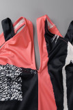 Roze casual print patchwork asymmetrische kraag rechte jumpsuits