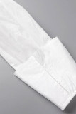 Белые сексуальные однотонные платья больших размеров с V-образным вырезом и длинным рукавом с разрезом