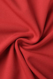 Красный сексуальный сплошной бинт пэчворк перья V-образный вырез с длинным рукавом из двух частей